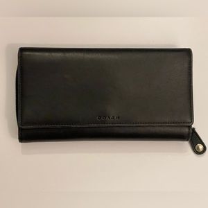 COACH Legacy Black Vintage 1990’s Trifold Wallet Checkbook Pocket Zip Around